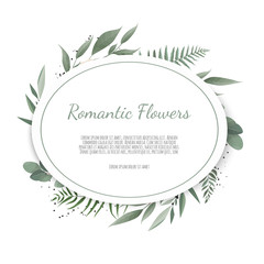 Vector floral design card. Greeting, postcard wedding invite template. Elegant frame with rose and anemone