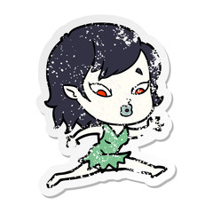 distressed sticker of a cute cartoon vampire girl