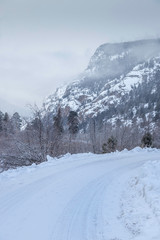 Fototapeta na wymiar Snow Covered Roads in Rocky Mountain National park