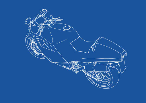 drawing sports bike on a blue background vector