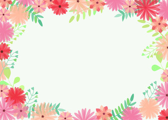 Vector illustration with bright and beautiful flowers and branches on white background and place for text. For greeting card, print, holiday invitation, banner, poster.