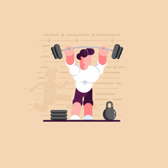 Athlete Weightlifting. Strength exercises. Healthy lifestyle. Sport Physical Education. Modern vector illustration. - Vector