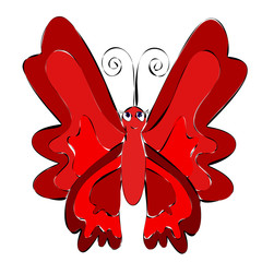 butterfly, character, colorful sketch, red
