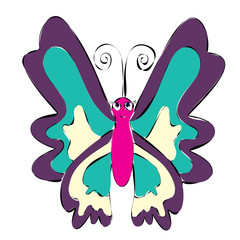 isolated, butterfly, character, colorful sketch