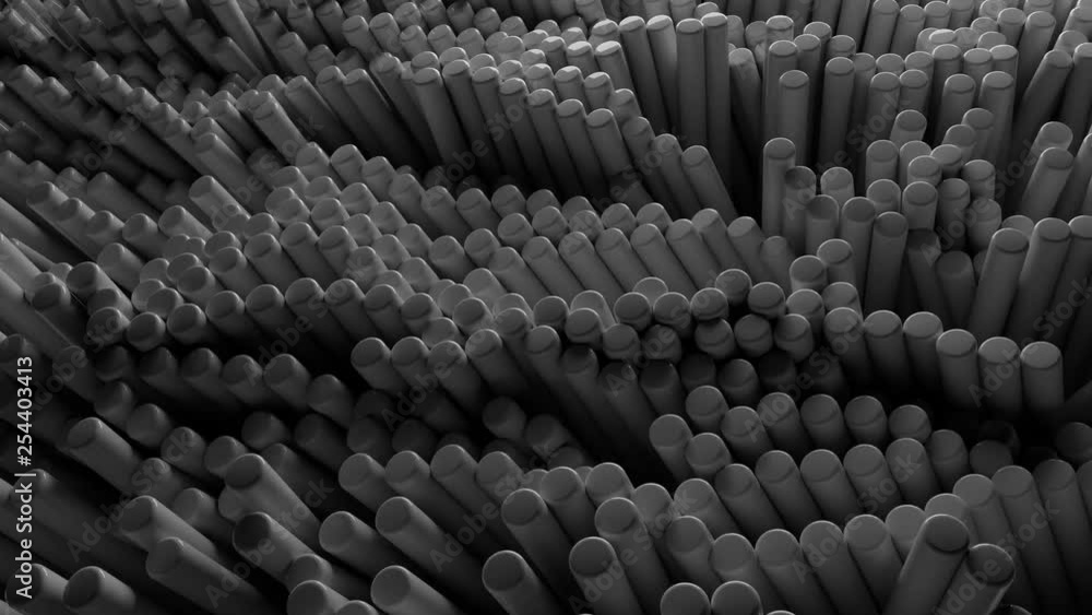 Poster 3d render abstract background made of chaotic vertical tubes. simple shape with random direction.