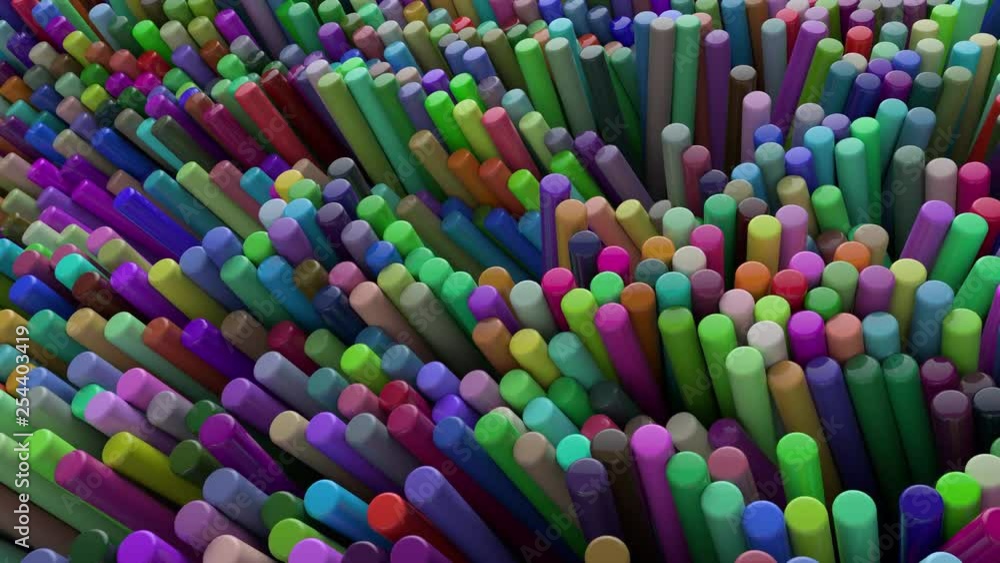 Poster 3d render abstract background made of chaotic vertical tubes. simple shape with random direction.