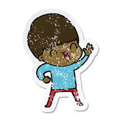 distressed sticker of a happy cartoon boy