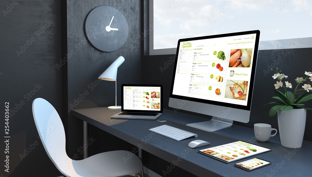 Canvas Prints navy blue workspace with responsive devices online supermarket responsive design website