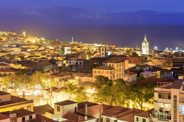 Beautiful cityscape panorama of the city Funchal, on the island Madeira at night in summer