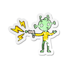 Obraz premium retro distressed sticker of a cartoon space alien