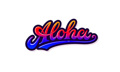 Aloha vector text and logo isolated on white background. Summer Hawaiian vintage typography, art, sign, word, emblem and icon. Vector bright Aloha illustration for print and web. Design element. EPS10
