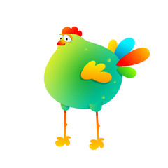 Cute cartoon hen on white background. Colorful chiken farm bird. Vector illustration. Childish style for funny design. Isolated. EPS 10.