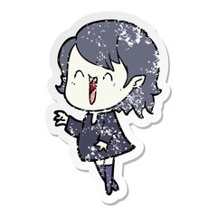 distressed sticker of a cute cartoon happy vampire girl