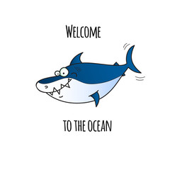 Vector image of a cartoon funny shark with inscription 