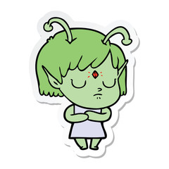 sticker of a cartoon alien girl