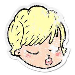 distressed sticker of a cartoon female face