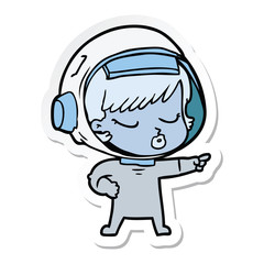 sticker of a cartoon pretty astronaut girl pointing