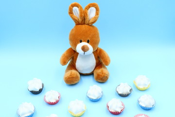 Funny Easter Composition with Teddy Bunny