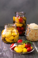 Jars of fermented vegetables.