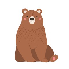 Cute adorable little brown bear. Funny lovely forest carnivorous animals isolated on white background. Amusing spring character. Bright colored childish vector illustration in flat cartoon style.