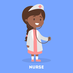 Cute little girl in a doctor uniform. Kid play