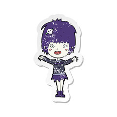 retro distressed sticker of a cartoon happy vampire girl