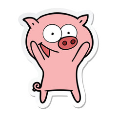 sticker of a happy pig cartoon