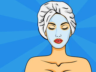 Woman with face mask in pop art style
