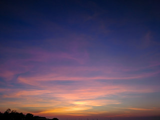 Fiery sunset sky with Cloud density. night sky .