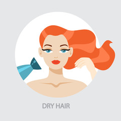 Beautiful woman dry her hair using hairdryer