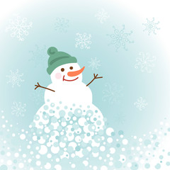 Snowman with snowflakes in flat design style. Vector illustration.