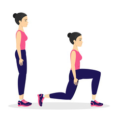 Woman making lunges. Doing sport exercises in gym - obrazy, fototapety, plakaty