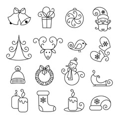 Vector thin line icons, Christmas and new year. Set for web design, applications and infographics