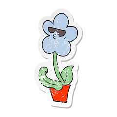distressed sticker of a cool cartoon flower
