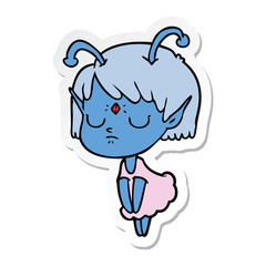 sticker of a cartoon alien girl