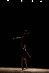 Obraz na płótnie Canvas Acrobatic dance. Dance with elements of acrobatics. Girls doing dance support.