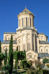 Fototapeta na wymiar Georgia, Tbilisi. The main cathedral of the Georgian Orthodox Church Temple Tsmind Sameba (Holy Trinity)