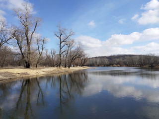 Beautiful river scenery in early spring.
