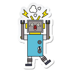 sticker of a cute cartoon malfunctioning robot
