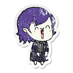 distressed sticker of a cute cartoon happy vampire girl