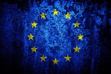 eu flag on grunged and cracked background
