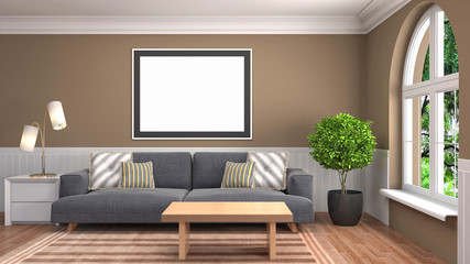 Obraz na płótnie Canvas mock up poster frame in interior background. 3D Illustration