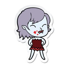 Obraz premium sticker of a cartoon vampire girl with blood on cheek