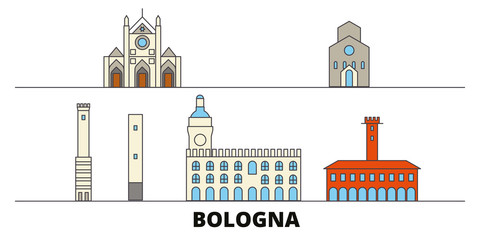 Italy, Bologna flat landmarks vector illustration. Italy, Bologna line city with famous travel sights, design skyline.  © iconsgraph
