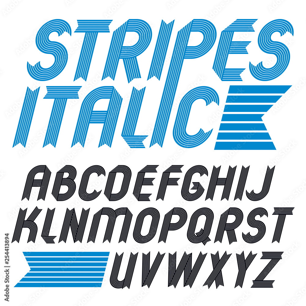 Poster set of trendy vector capital alphabet letters isolated. geometric italic bold type font, script from
