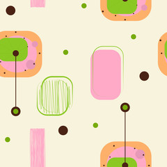 Vector seamless abstract pattern with flowers and geometric shapes on a light background