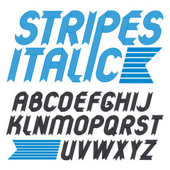 Set of trendy vector capital alphabet letters isolated. Geometric italic bold type font, script from a to z can be used for logo creation. Created using stripy ornate, parallel lines.