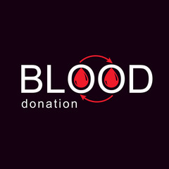 Blood donation vector symbol created with red blood drops and arrows. Blood transfusion metaphor, medical care emblem.