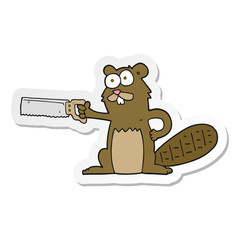 sticker of a cartoon beaver with saw