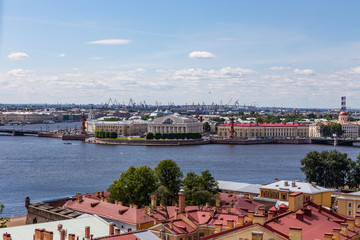 View from the bell tower of the Peter and Paul Cathedral on the Spit of Vasilyevsky Island. St. Petersburg. Russia.